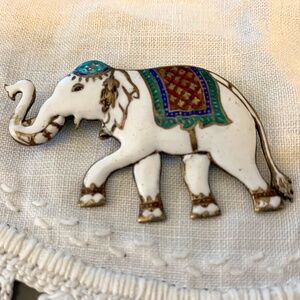 Vintage Siam Sterling Silver Enamel  Royal Elephant Brooch